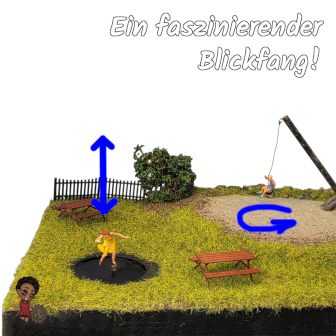 Unser Spielplatz mit bewegtem Trampolin und Reifenschaukel